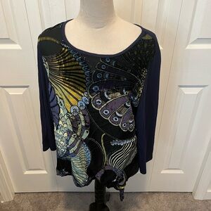 Chicos size L Women's Navy Mixed-Print Scoop Neck Top